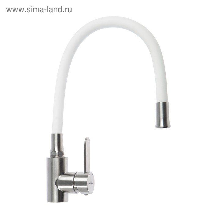 Смеситель для кухни Accoona A48104G, однорычажный, с гайкой, нерж.сталь, белый/сатин Смеситель для кухни Accoona A48104G, однорычажный, с гайкой, нерж.сталь, белый/сатин