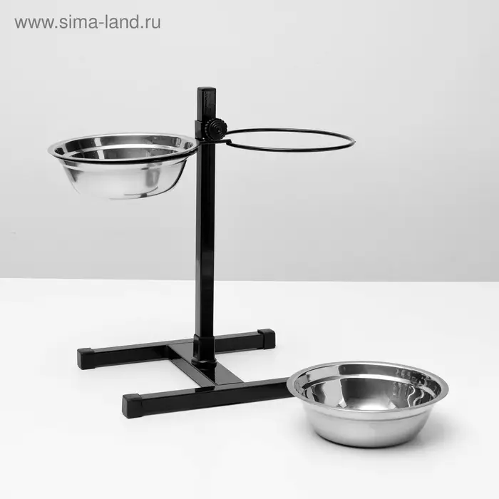 Подставка с мисками, 2&times;1 л, высота 40 см, разборная, чёрная