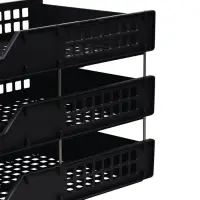 Набор лотков для бумаг &laquo;Стамм&raquo; STRONG, горизонтальный, на металлических стержнях, 3 отделения, чёрный