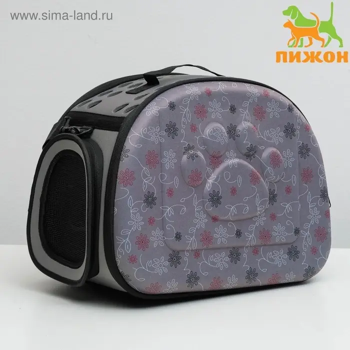 Складная сумка - переноска, 43.5&times;28&times;33 см, с отдельным входом, материал EVA, серая