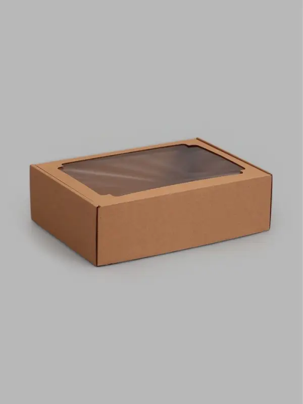 Коробка самосборная с окном, бурая, 31 х 22 х 9,5 см