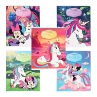 Тетрадь в клетку 18 листов, 5 видов МИКС, обложка мелованный картон, &laquo;Минни Маус и единорог&raquo;