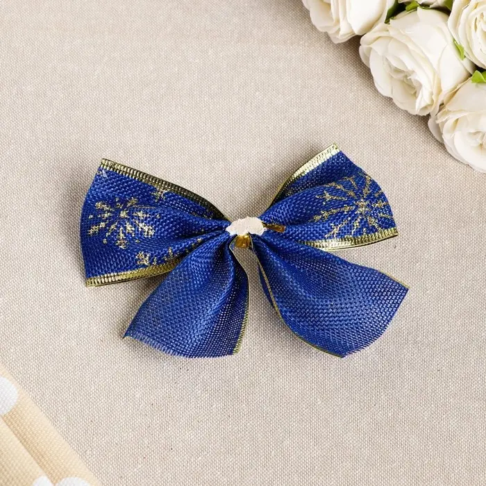 Бант праздничный «Снегопад», сине-золотой, 14 х 10 см Бант праздничный «Снегопад», сине-золотой, 14 х 10 см