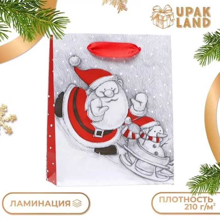 Пакет ламинированный «Мороз и Снеговик» 11.5×14.5×6 см
