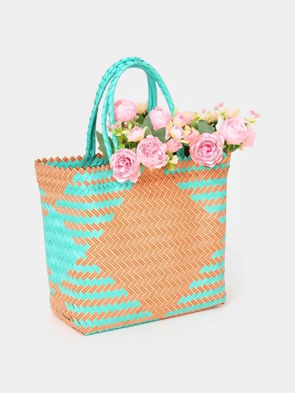 Сумка плетёная, 30&times;15&times;35 см, пластик, бирюзово-жёлтая