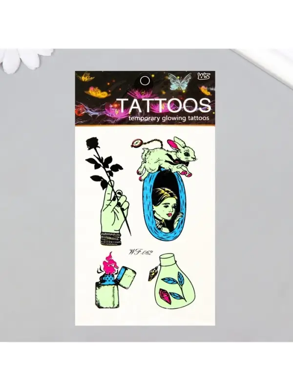 Переводные тату на тело светящиеся цветные «Алиса в норе», 14.3×7.5 см