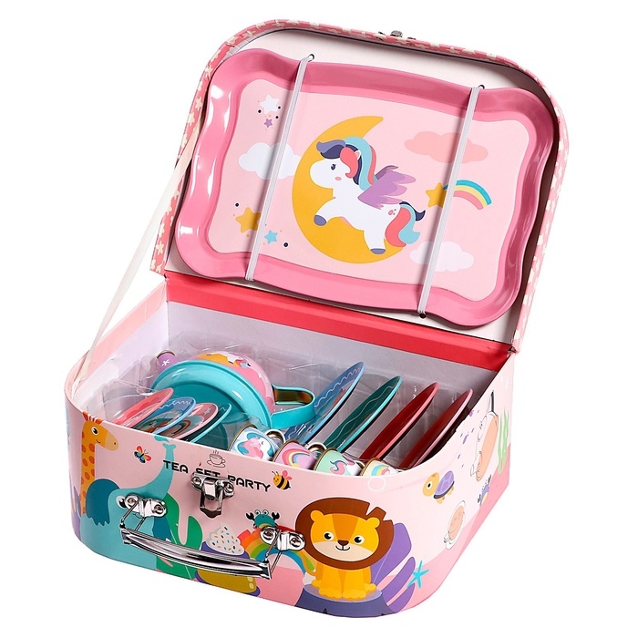 Набор металлической посуды «Единорожки», 14 предметов, в чемодане Набор металлической посуды «Единорожки», 14 предметов, в чемодане