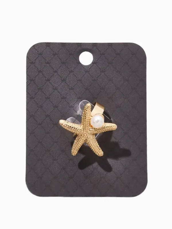 Кольцо "Морская звезда" с бусиной, безразмерное, цвет белый в золоте