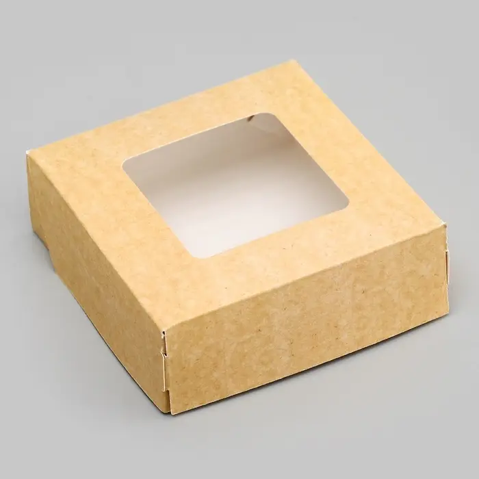 Коробка складная, с окном, крафт, 11.5×11.5×4 см