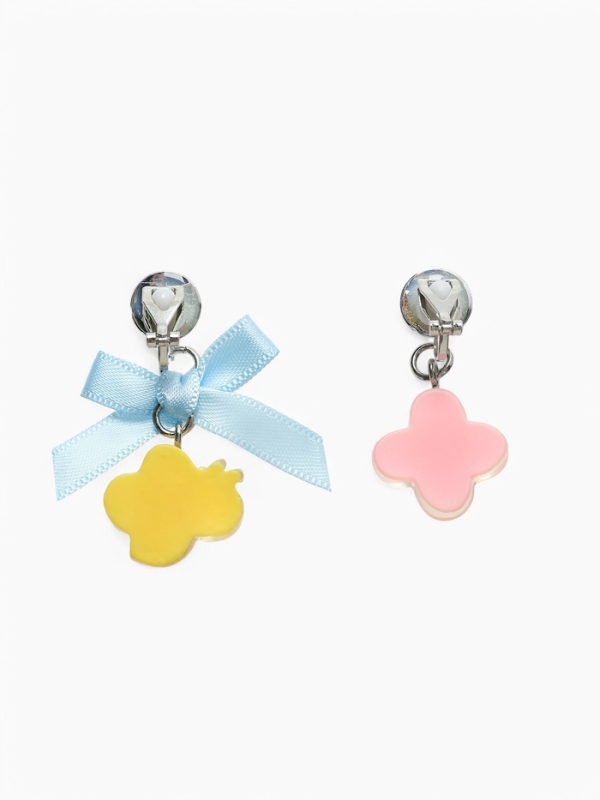 Серьги-клипсы детские  Серьги-клипсы детские "Выбражулька" пчела с бантом, цветок с кругом кристалл, цветные