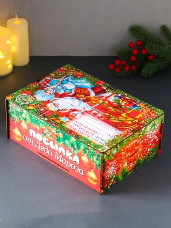 Шкатулка-ящик  самосборный большой "Красный Новый год", 28х19,5х11 см