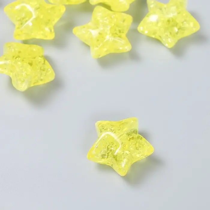 Бусина для рукоделия и плетения «Арт Узор. Звезда. Колотый лёд», пластик, прозрачно-жёлтая, 1.3×2.6×2.6 см