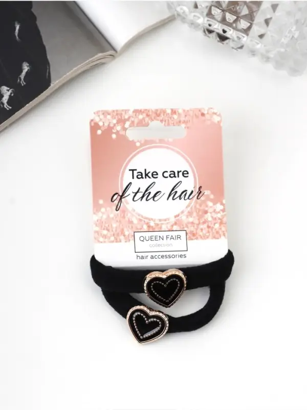 Резинки для волос «Ванесса», набор 2 шт., сердце, 3.5 см, чёрные