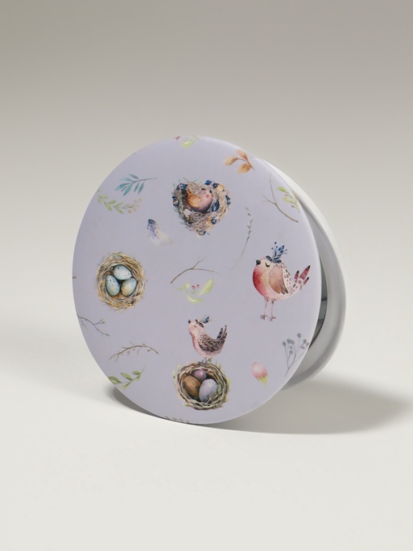 Зеркало складное «Птички», d = 7,3 см, с увеличением, цвет сиреневый