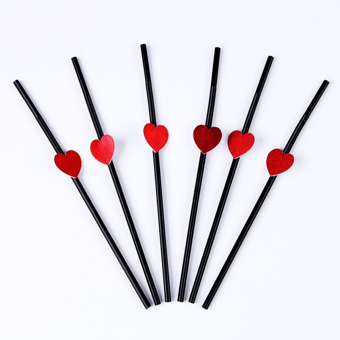 Трубочки для коктейля, с сердцами, в наборе 6 шт., чёрные Трубочки для коктейля, с сердцами, в наборе 6 шт., чёрные