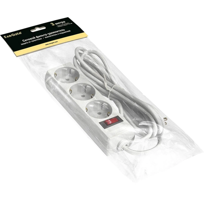 Сетевой фильтр ExeGate SP-3-3W 3р/3м, 10А/2,2кВт, белый(EX221181RUS)