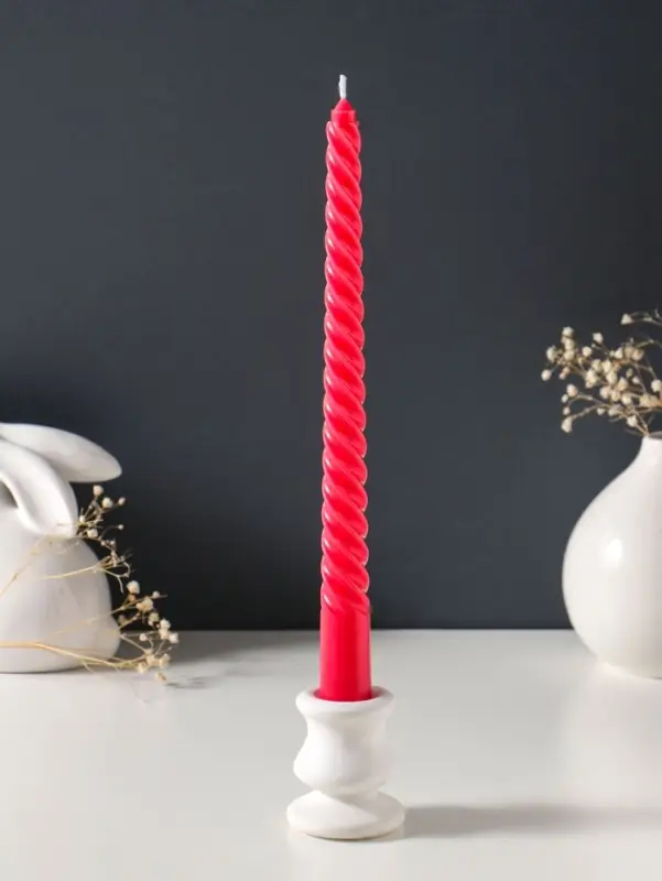 Набор свечей витых 25 см, 2 шт., 57 г, 5 ч, красный