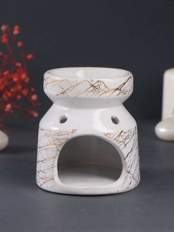 Аромалампа керамика Аромалампа керамика "Белый мрамор с золотыми трещинками" 9,8х9,8х11 см
