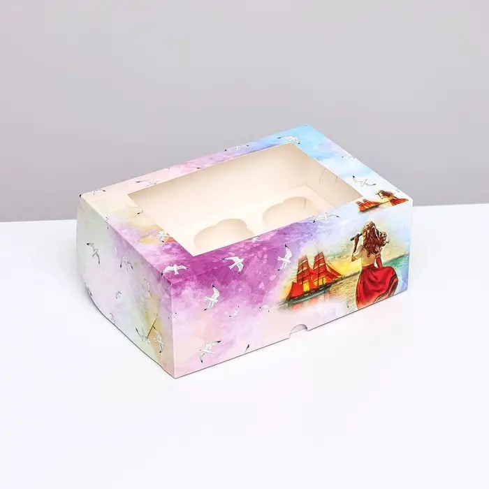 Упаковка на 6 капкейков с окном, «Алые паруса», 25×17×10 см Упаковка на 6 капкейков с окном, «Алые паруса», 25×17×10 см