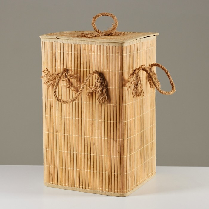 Корзина для хранения, угловая, с крышкой и ручками, складная, 32 х 32 х 50 см, бамбук, джут Корзина для хранения, угловая, с крышкой и ручками, складная, 32 х 32 х 50 см, бамбук, джут
