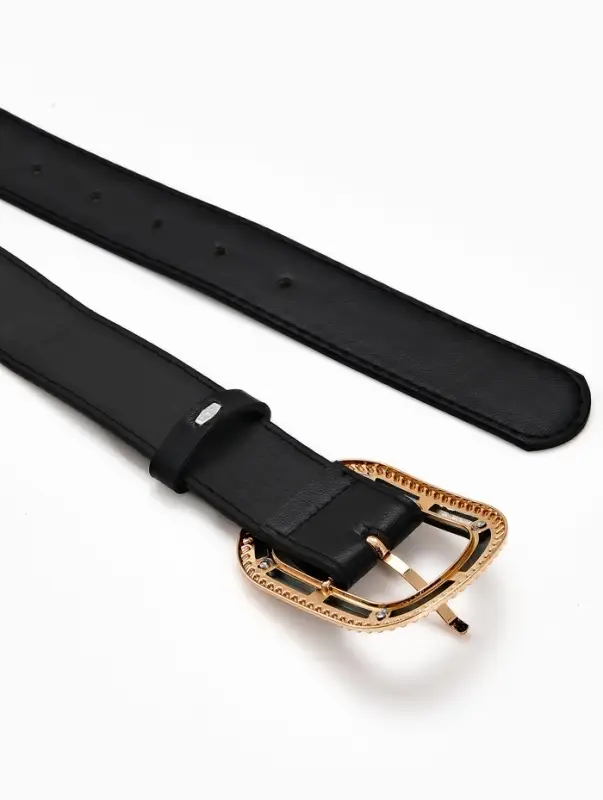 Ремень жен 05-01-07-01, Июнь2507, 3*0,3*110 см, без винта, пряж золото+пласт, 1 прокол, черн   10903