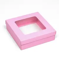 Коробка подарочная складная, упаковка, крышка-дно, розовая, с окном 20&times;20&times;6 см