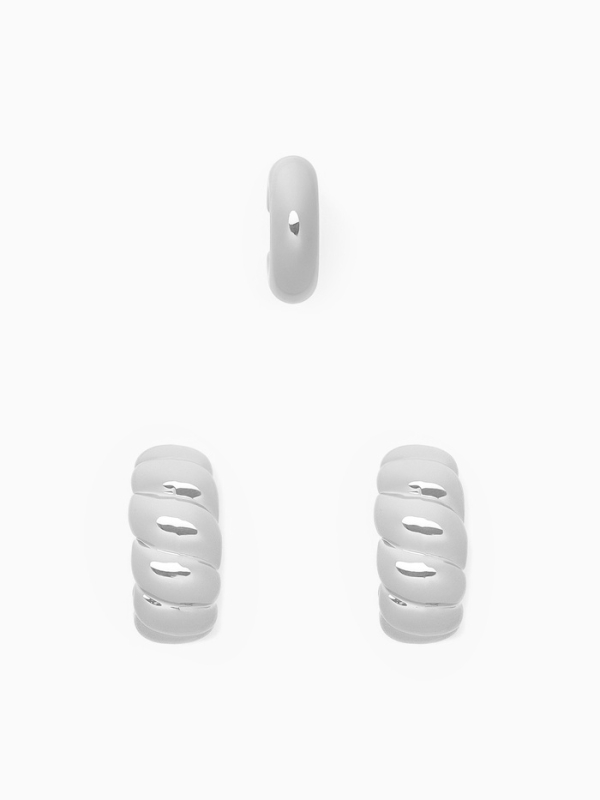 Набор серьги и каффы 3 шт. «Косичка» бублик, цвет серебро