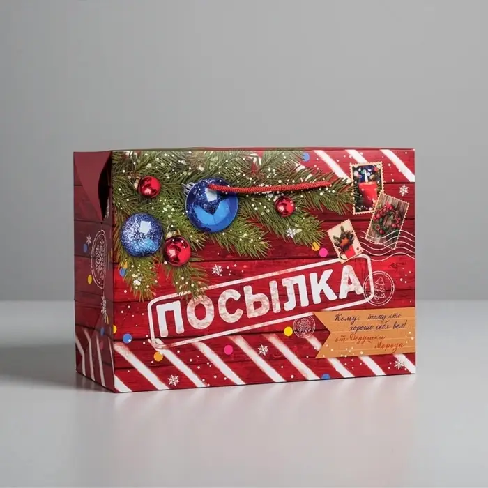 Пакет‒коробка подарочный &laquo;Новогодняя посылка&raquo;, 28&times;20&times;13 см