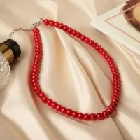 Бусы нить, шар №8, красные, L=43 см