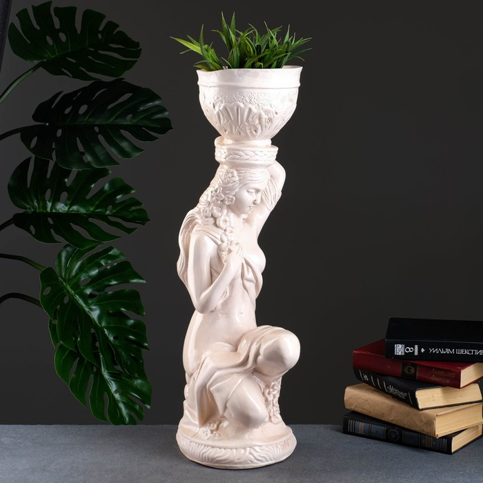 Фигура Фигура "Девушка сидя кашпо на голове" состаренный 0,8 л / 24х64х20см