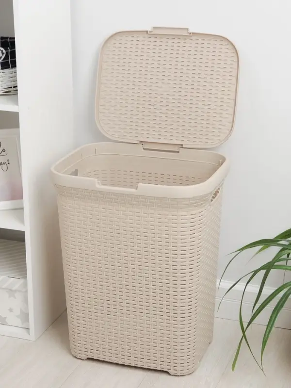 Корзина бельевая &laquo;Ротанг&raquo;, 60 л, 34.6&times;44.5&times;56 см, с крышкой, латте