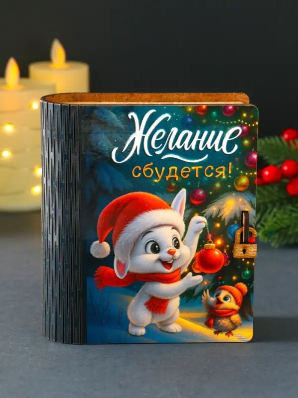 Новогодняя копилка-шкатулка "Желание сбудется" 14х12х5 см