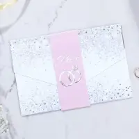 Приглашение на свадьбу в цветном конверте &laquo;Звёздный дождь&raquo;, с тиснением, розовый