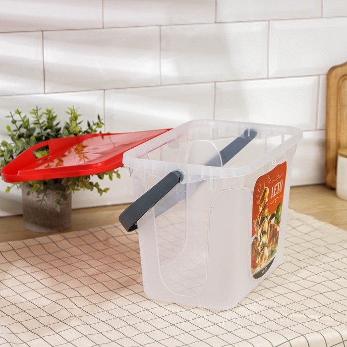 Контейнер для шашлыка c ручкой «Leto», 6 л, пластик, прозрачный, крышка красная