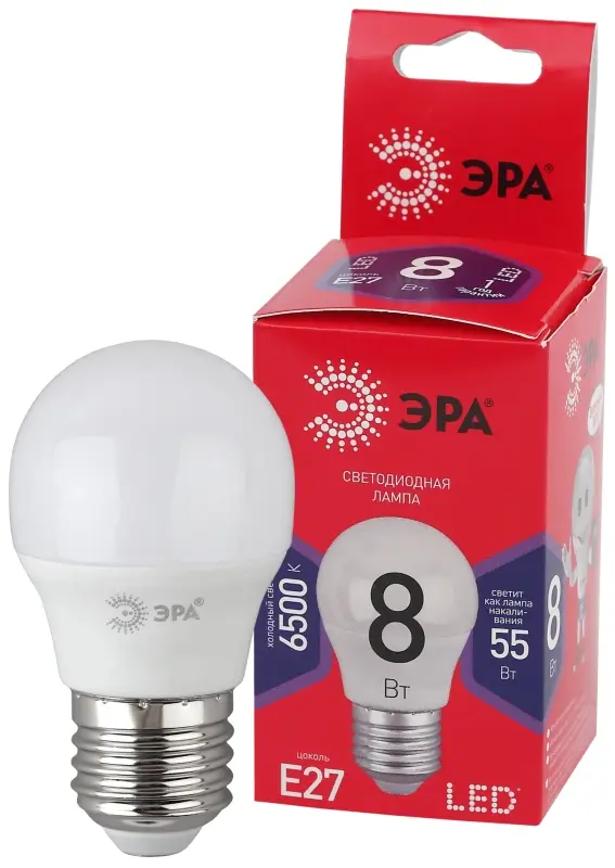 Лампа светодиодная LED 8 Вт 640Лм 6500К шар холодный E27 220-240В LED P45-8W-865-E27 Red Line