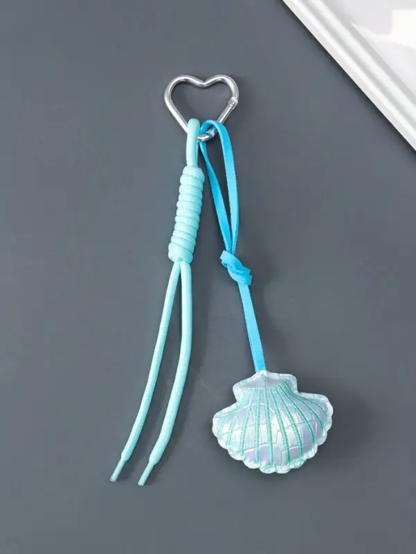 Брелок на карабине кожзам, текстиль "Морская ракушка" голубой, с узлом 22х7х2,3 см