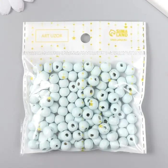 Бусины для творчества дерево "Голубой" d-0,8 см, набор 20 гр