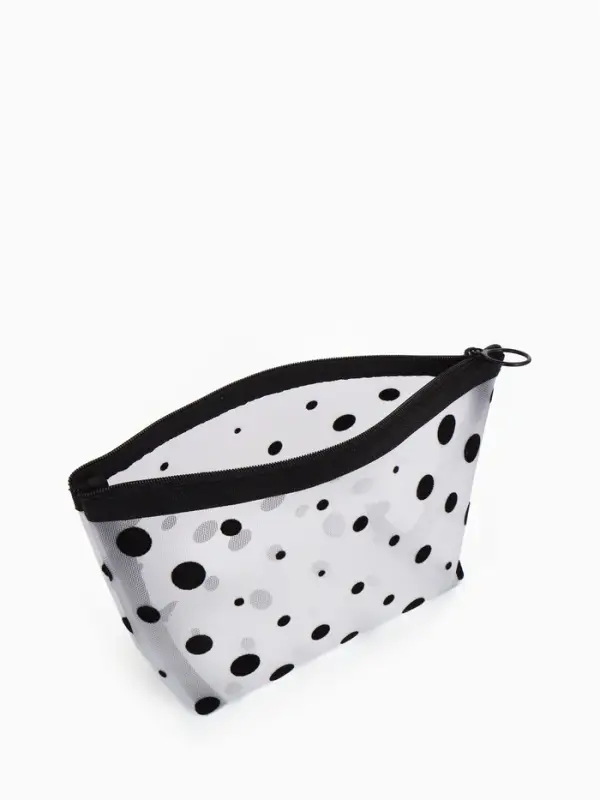 Косметичка DOTs, с рисунком, сетка, на молнии, белая