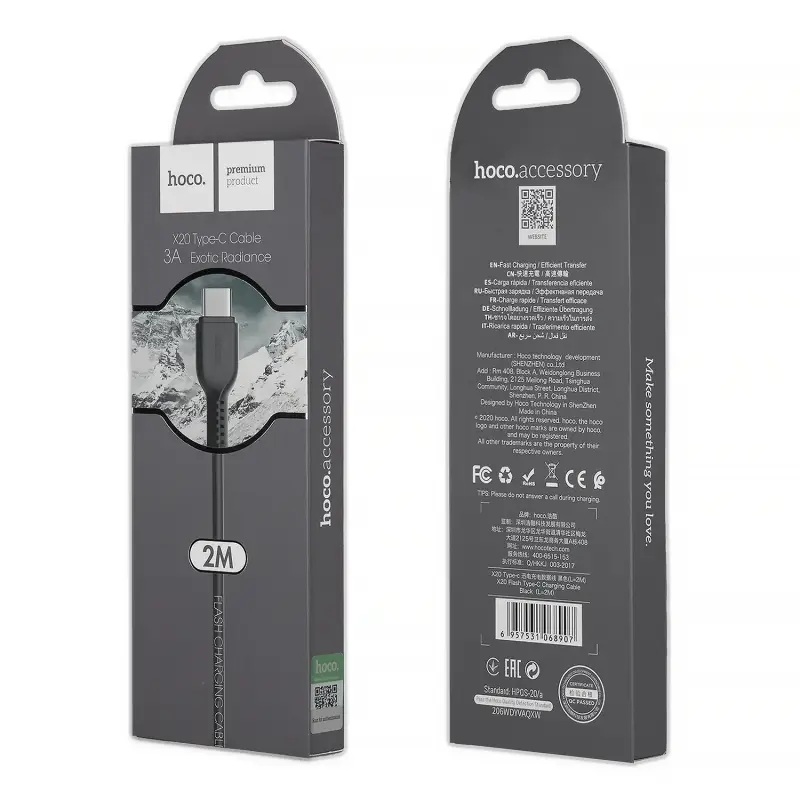 Кабель USB на Type-C 2M X20 HOCO черный