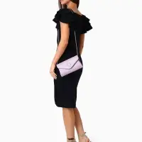 Сумка-клатч женская вечерняя на магните, на длинной цепочке, с декоративным элементом, однотонная, фиолетовая