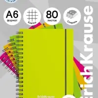 Тетрадь на спирали ErichKrause. Neon А6, 80 листов, в клетку, пластиковая обложка, на резинке, блок офсет, МИКС