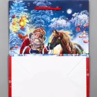 Пакет подарочный новогодний ламинированный, «Дед Мороз с Конём» , 18×10×22.3 см
