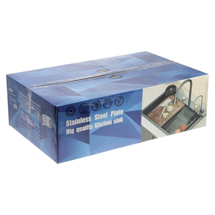 Кухонная мойка ZEIN M01, S=3.0 и 0.7 мм, смеситель, корзины, разделочная доска, сифон, сатин Кухонная мойка ZEIN M01, S=3.0 и 0.7 мм, смеситель, корзины, разделочная доска, сифон, сатин