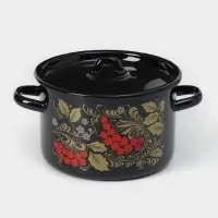 Кастрюля эмалированная, 2.9 л, d=20 см, с крышкой, деколь МИКС, ручка МИКС