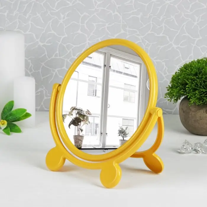 Зеркало настольное, с рамкой для фото, d=23.5 см, (d=17.5 см), МИКС