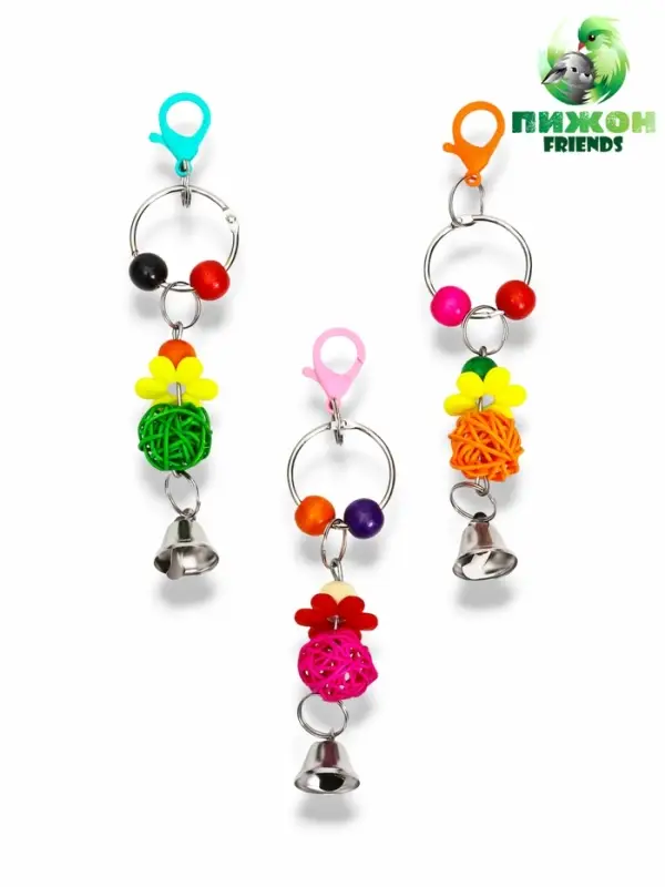 Игрушка для птиц "Шарики" с колокольчиками, 18 х 4,5 см, микс цветов