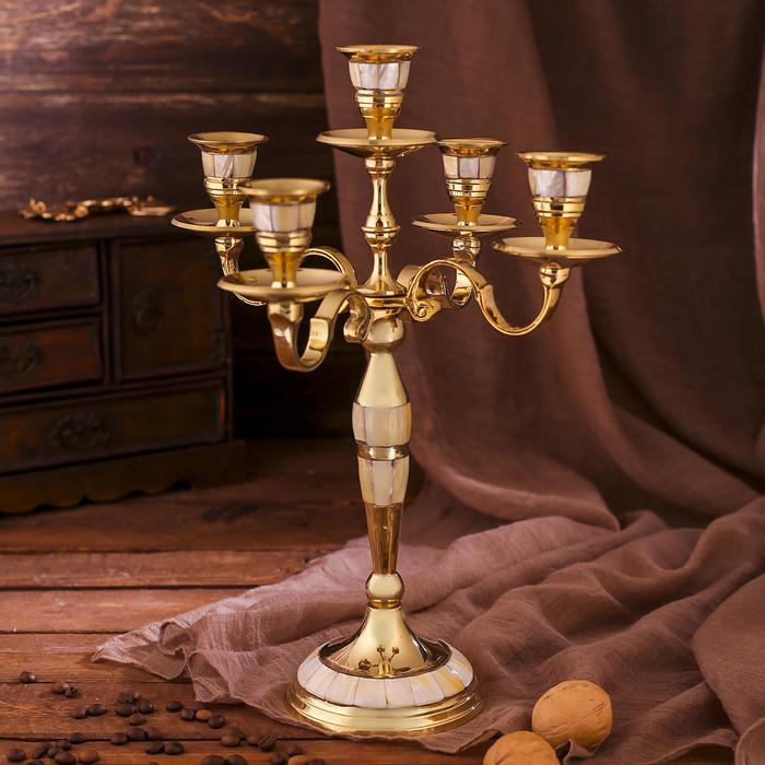 Подсвечник латунь на 5 свечей Подсвечник латунь на 5 свечей "Идеал" с перламутром 23х23х32,5 см