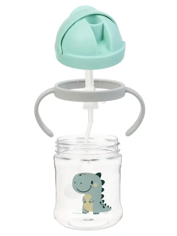 Поильник - непроливайка детский Крошка Я с силиконовой трубочкой и грузиком, от 9 мес., 250 мл., с ручками, бирюзовый
