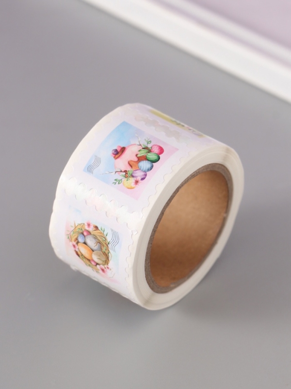 Наклейка бумага Наклейка бумага "Марки. Пасха" 3х3 см 200 шт в рулоне