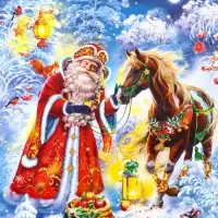 Пакет подарочный новогодний ламинированный, «Дед Мороз и Конь» , 33×10×42.5 см